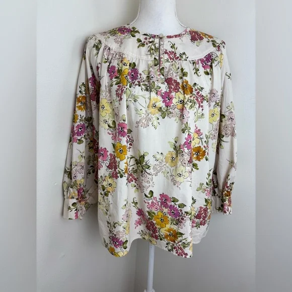 Johnny Was Isabella Cotton Blouse In Multicolor Floral Size Large